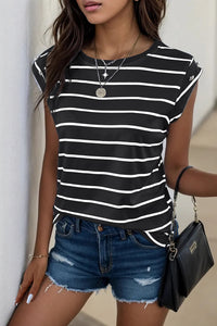 Striped Round Neck T-Shirt New Women's Fashion Casual Short Sleeve Blouse