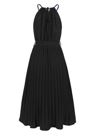 Pleated Spaghetti Strap Tie Waist Midi Dress New womens fashion Party dresses