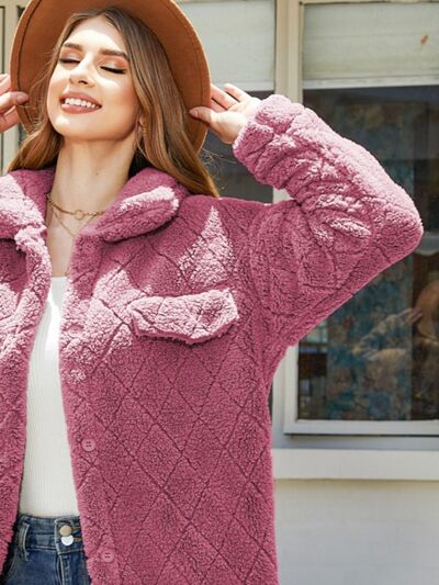 Jackets, outerwear, women’s fashion, cute clothes, women’s clothing, women’s coat, pink coat, pink jacket, furry coat, pretty coat, pretty textured jacket