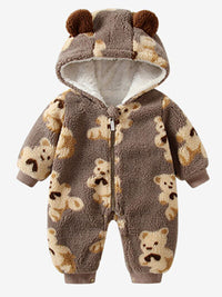 Baby Fuzzy Onesie Bear Zip Up Long Sleeve Hooded Jumpsuit Baby Clothing and gifts