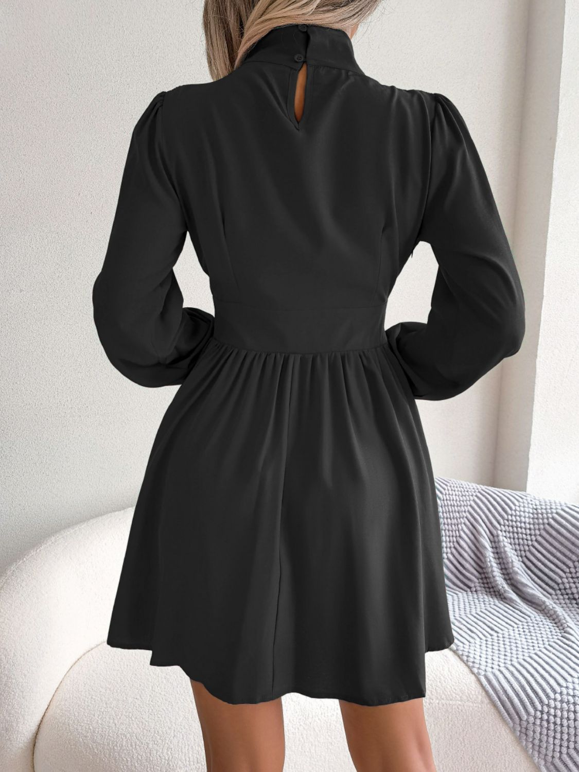 Cutout Turtleneck A-Line Long Sleeve Mini Dress