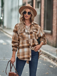 Plaid Button Up Dropped Shoulder Long Sleeve Shirt