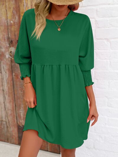 Round Neck Lantern Long Sleeve Casual Mini Dress