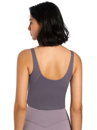 Nylon Sports Top Scoop Neck Wide Strap Active Tank Sweat Control Fast Dry