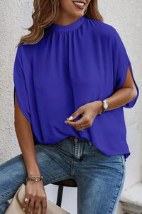 Tie Back Slit Half Sleeve Blouse Women's Solid Color Loose Fit Top