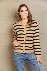 Womens Open Sweater with Buttons Striped Button Front Cardigan