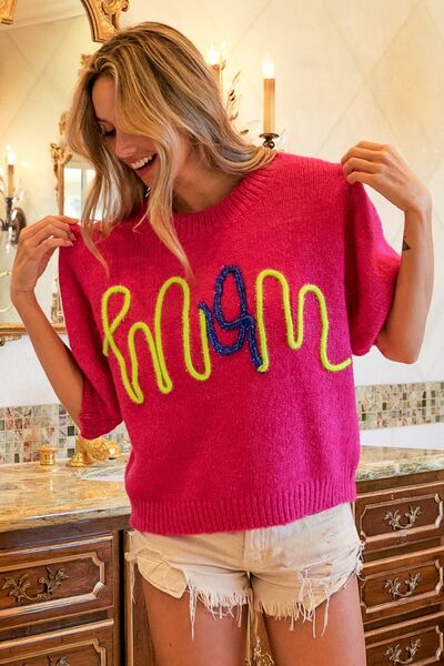 MOM Contrast Round Neck Fashion Sweater, Gifts for Mom Graphic MOM Shirt Heat Control Warm Sweaters