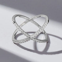 X Ring 925 Sterling Silver Ring Cubic Zirconia Luxury Tarnish Free Statement RIngs