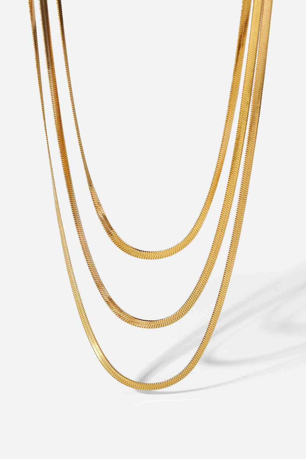 Triple-Layered Snake Chain Necklace Herringbone Layered Necklace 18K Gold Plated