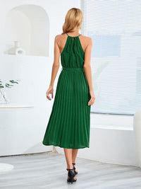 Pleated Spaghetti Strap Tie Waist Midi Dress New womens fashion Party dresses