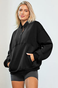 Half Zip Dropped Shoulder Sweatshirt Womens Fashion