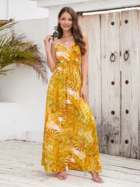 Vacation Jungle Printed Surplice Spaghetti Strap Maxi Dress