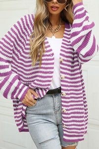 Striped Button Up Long Sleeve Cardigan Women’s Open Sweater