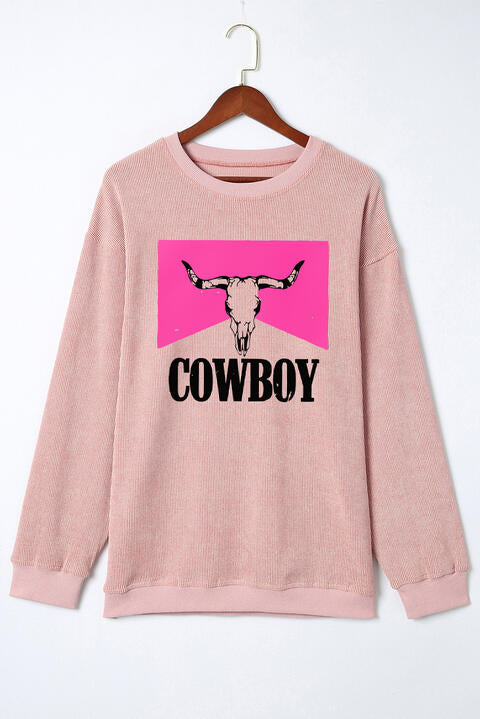 Women’s Fashion Sweater COWBOY Graphic Round Neck Sweatshirt