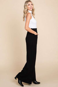 Black High Waist Wide Leg Pants Petite and Plus Size Fashion Womens Fashion KESLEY