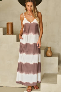 Casual Spaghetti Sleeve Maxi Dress Tie-Dye V-Neck Maxi Cami Dress