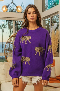 Womens Fashion Tiger Pattern Long Sleeve Sweater