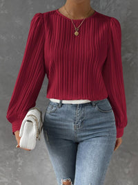 Textured Round Neck Long Sleeve Blouse