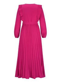 Long Sleeve Maxi Dress Pleated Surplice Waist Tie Midi