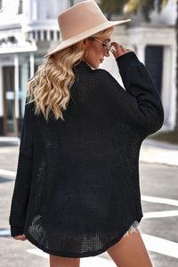 Womens Long Sleeve Shirt Loose Fit Waffle-Knit Collared Neck Dropped Shoulder Shirt