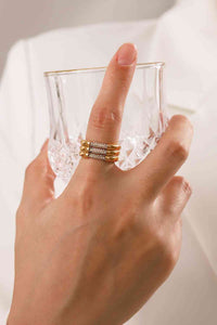 Layered Stacked Ring Triple-Layered Rhinestone 18k Gold Plated Ring