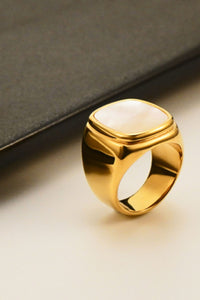 Gold Ring, Stainless Steel 18K Gold-Plated Inlaid Shell Ring