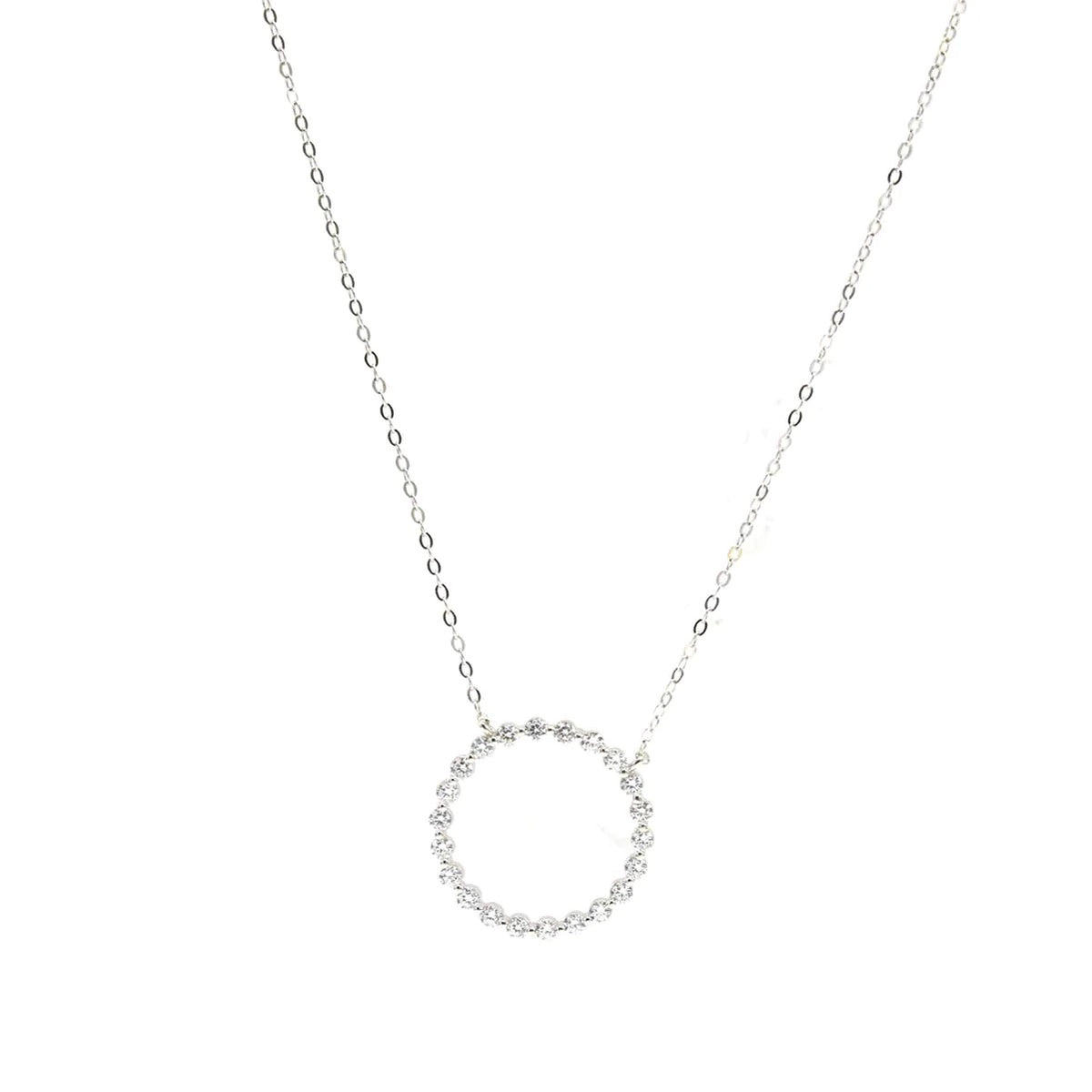 Circle necklace with diamond cz rhinestone white gold .925 sterling silver waterproof dainty everyday necklaces for men and women love necklace unique trending instagram and tiktok famous brands Miami Jewelry store Brickell gift idea Kesley Boutique 