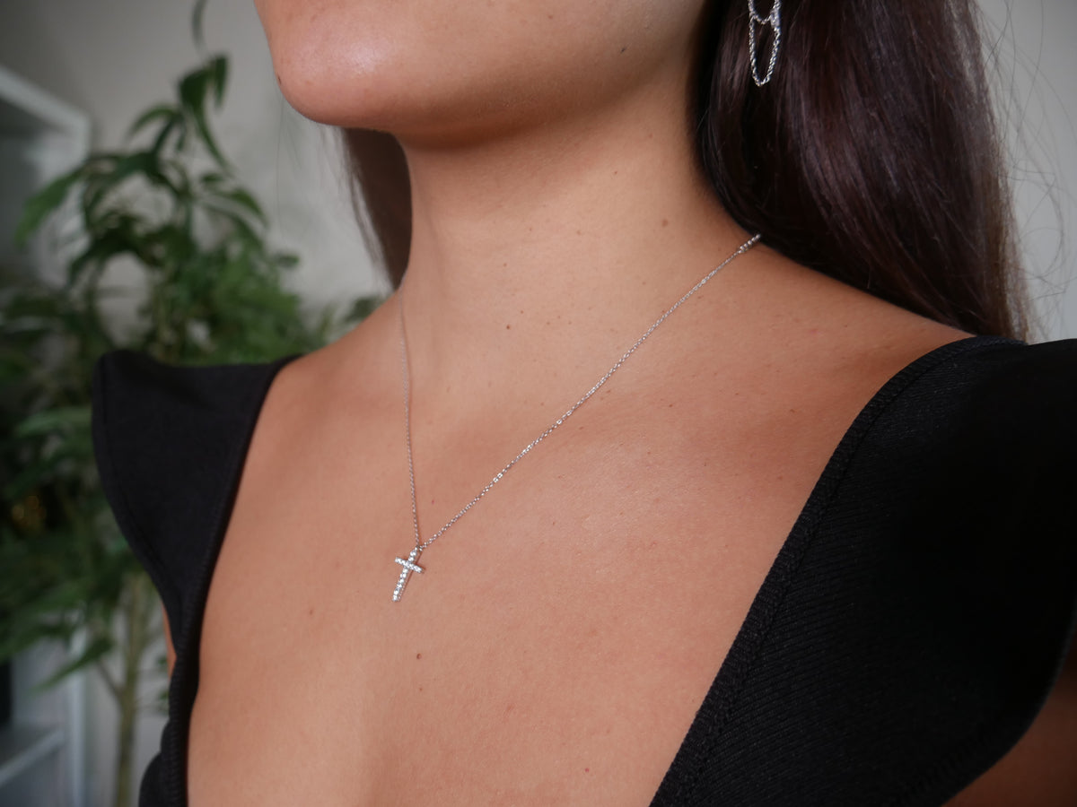 necklaces, cross necklace, dainty cross necklaces, designer jewelry, sterling silver cross necklaces, rhinestone cross necklaces, zircon cross necklace,  fashion jewelry, statement jewelry, kesley jewelry, dainty cross necklace, tarnish free jewelry