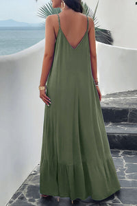 Backless Maxi Cami Dress with Pockets Holiday vacation Flowy Comfortable Loose Fit Dress