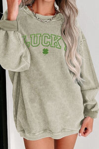 LUCKY Round Neck Dropped Shoulder Sweatshirt St Patrick’s Day Fashion Sweaters