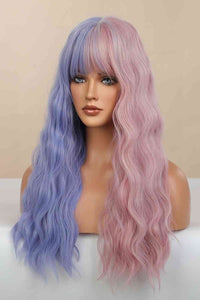 Blue/Pink Split Dye Wig, Two Color Wig, 13*1" Full-Machine Wigs Synthetic Long Wave 26"