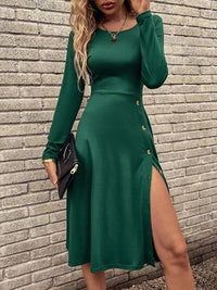 dress, green dresses, long sleeve dress, long sleeve dresses, womens fashion, womens clothing, casual dresses, cute clothes, slit dresses