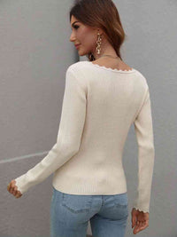 Long Sleeve Shirt Women's V-Neck Ribbed Knit Top