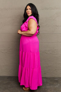 KESLEY Fancy Pink Plus Size Tiered Side Slit Maxi Dress