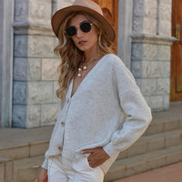 Button Up V-Neck Long Sleeve Sweater Cardigan