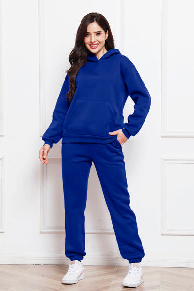 Drop Shoulder Long Sleeve Hoodie and Pants Set, 2 Piece Sweater and Pants Set