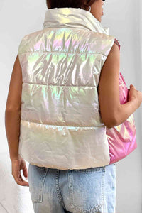 Turtleneck Color Block Pink Chrome Sleeveless Vest