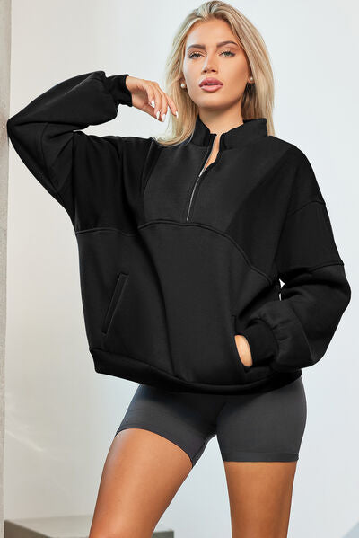 Half Zip Dropped Shoulder Sweatshirt Womens Fashion