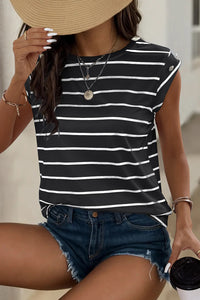 Striped Round Neck T-Shirt New Women's Fashion Casual Short Sleeve Blouse