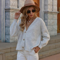 Button Up V-Neck Long Sleeve Sweater Cardigan