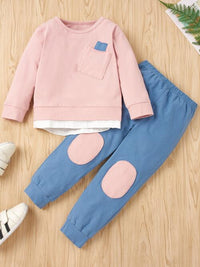 Round Neck Top and Contrast Pants Set Kids Fashion Clothing Matching Outfit Set