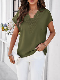 Lace Detail V-Neck Cap Sleeve Blouse