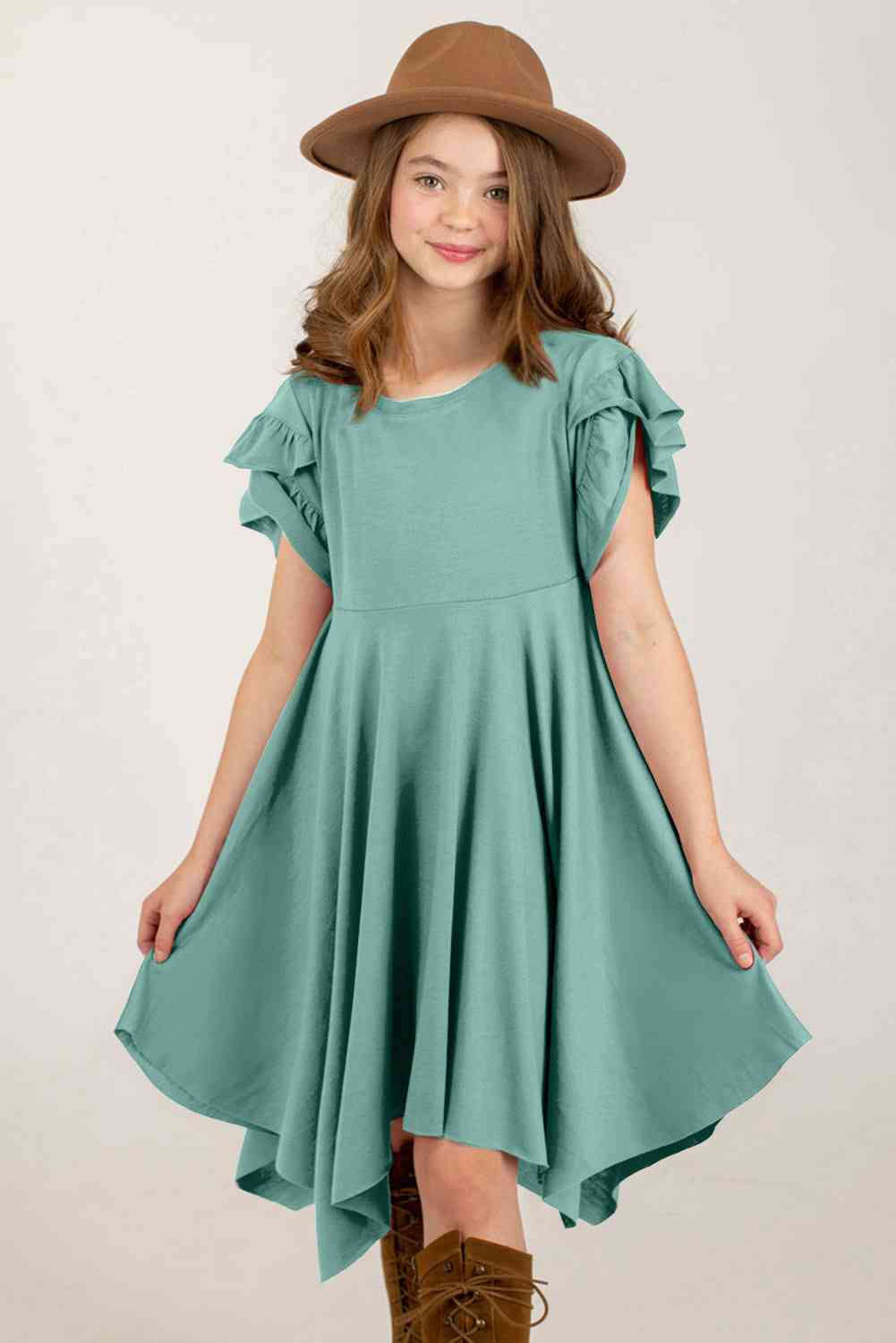 Round Neck Petal Sleeve Dress Kid's Fashion