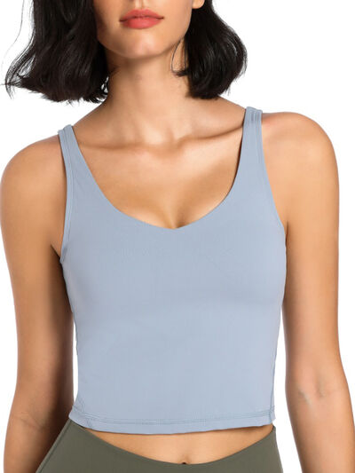 Nylon Sports Top Scoop Neck Wide Strap Active Tank Sweat Control Fast Dry