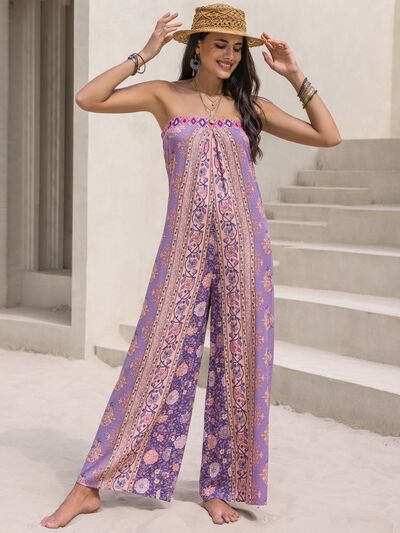 Boho Jumpsuit Sleeveless Tied Printed Tube Wide Leg Pant Romper casual and comfortable fashion