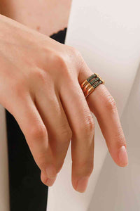 Layered Stacked Ring Triple-Layered Rhinestone 18k Gold Plated Ring