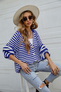 Striped Button Up Long Sleeve Cardigan Women’s Open Sweater