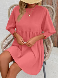 Round Neck Lantern Long Sleeve Casual Mini Dress