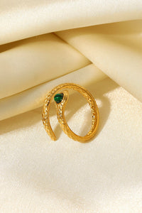 Snake Ring, 18K Gold Plated Charmer Malachite Snake-Shaped Bypass Ring