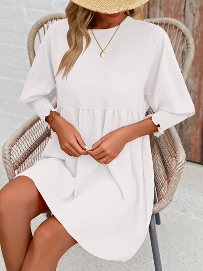 Round Neck Lantern Long Sleeve Casual Mini Dress